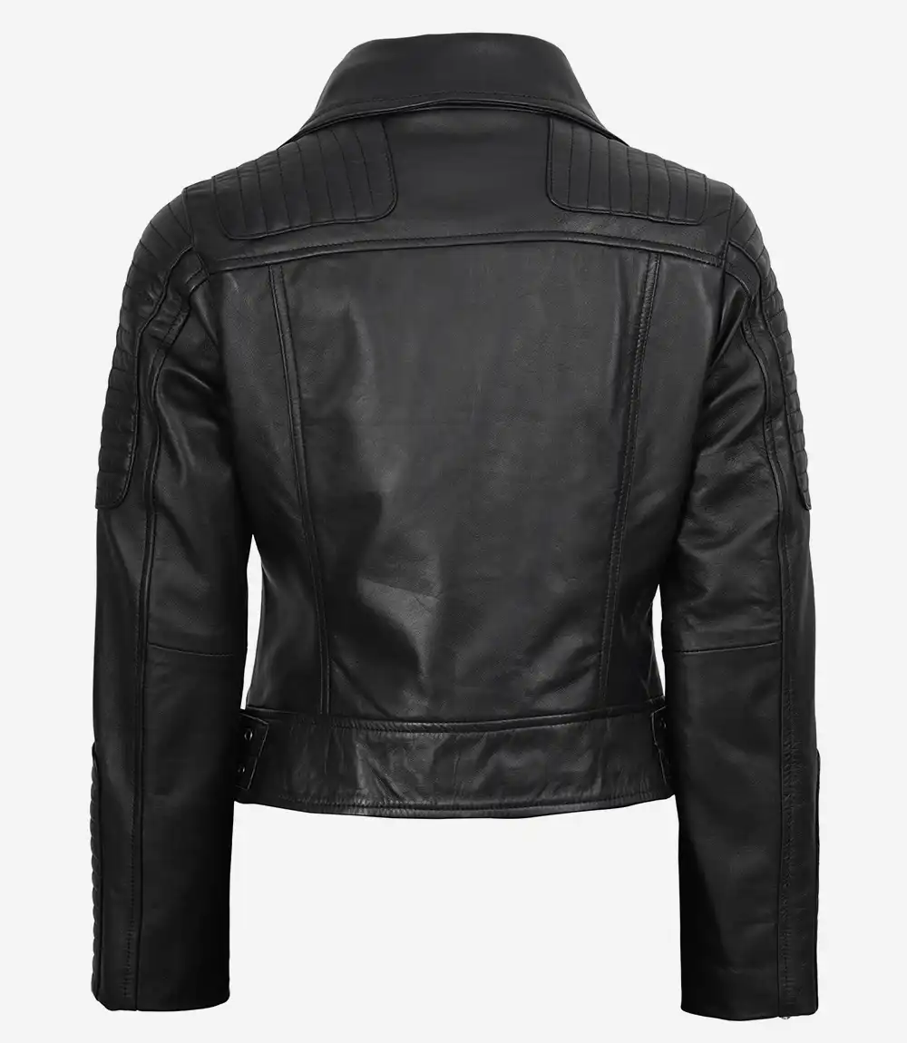 Bari Black Women's Real Leather Biker Jacket - Image 3