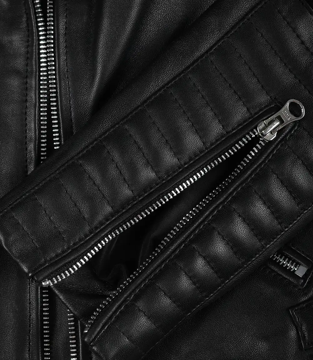 Bari Black Women's Real Leather Biker Jacket - Image 4