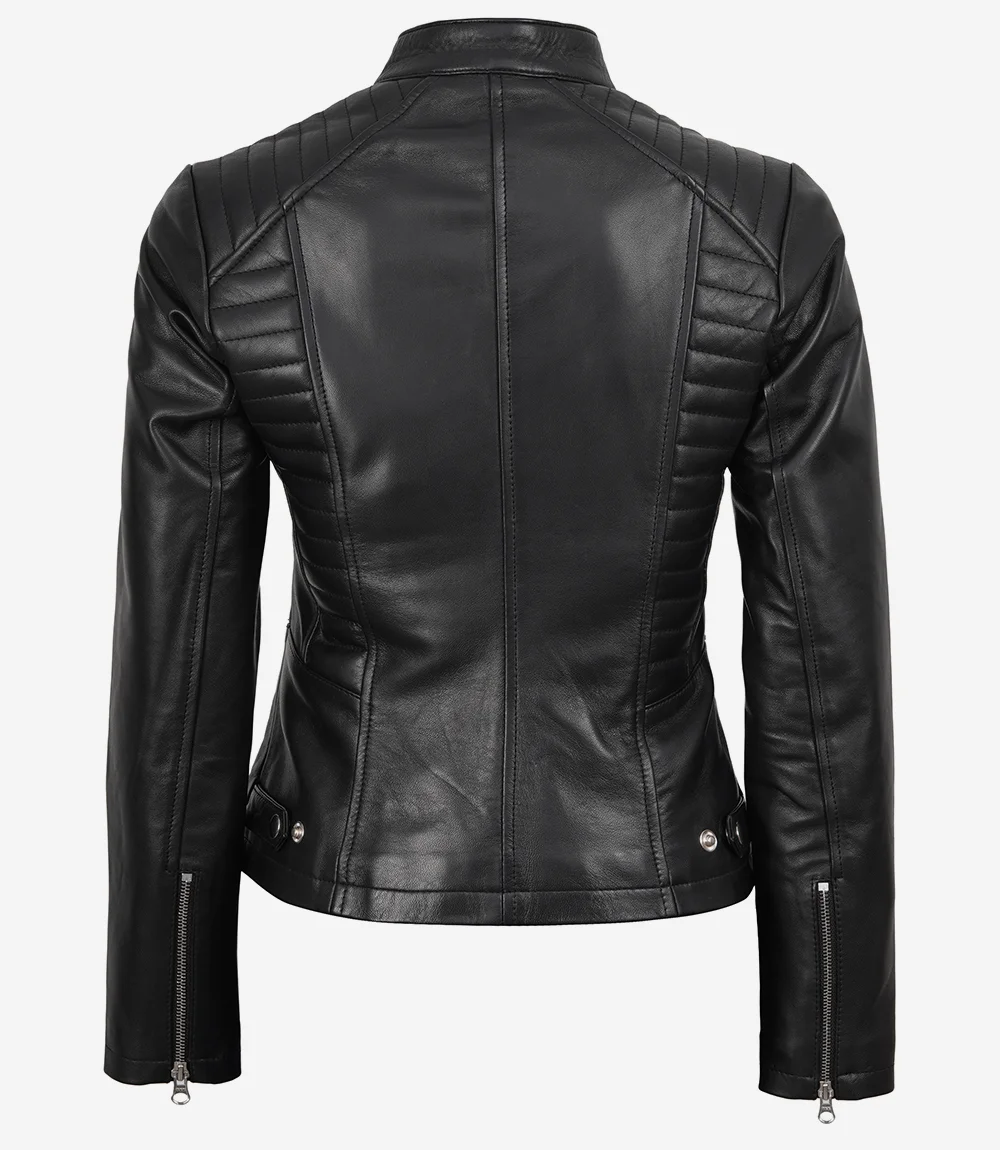 Women's Cafe Racer Black Leather Jacket - Image 3