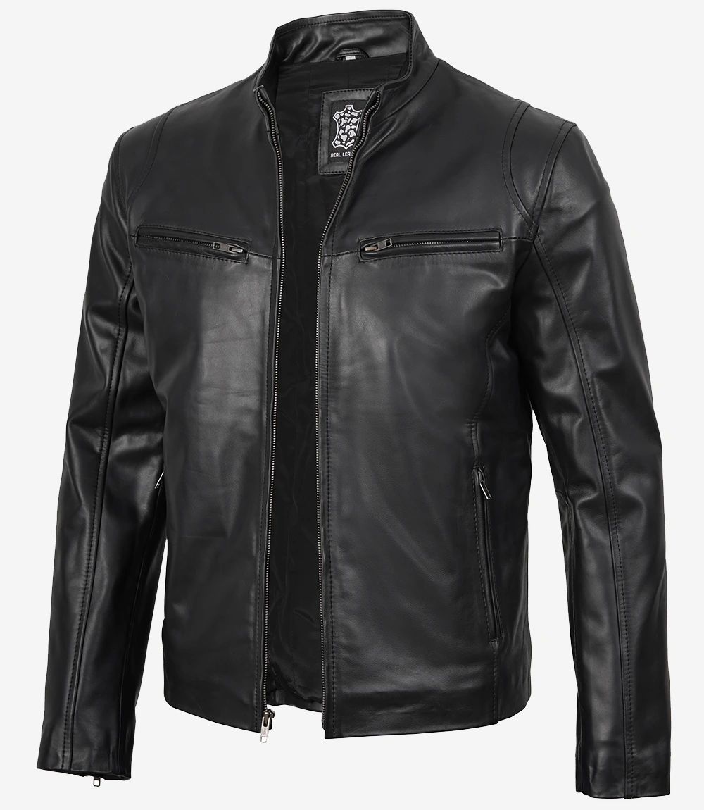 Men Black Cafe Racer Leather Jacket