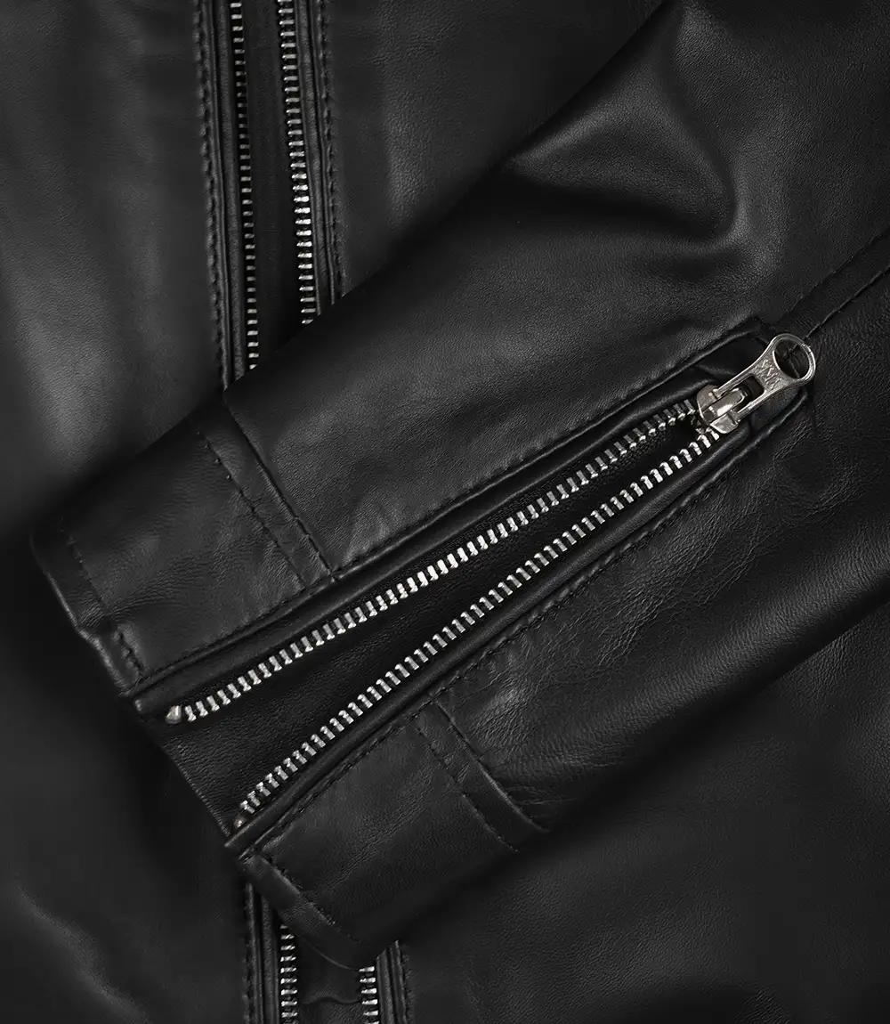 Women Cafe Racer Black Leather Jacket - Image 6