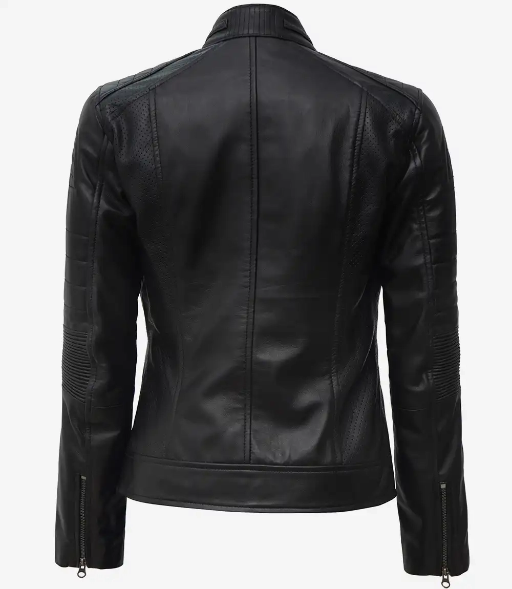 Women's Black Cafe Racer Real Lambskin Leather Jacket - Image 2