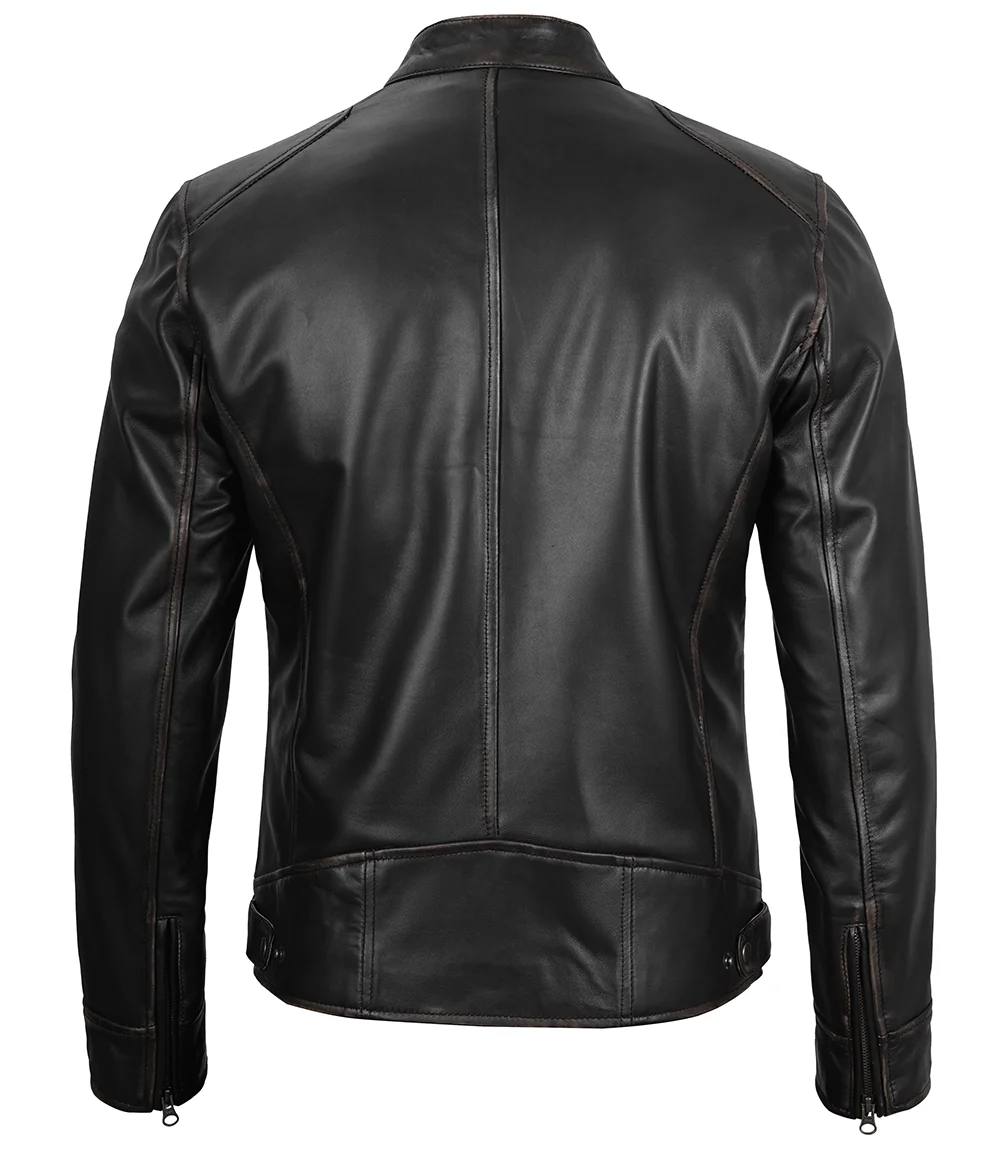The Dodge — Men's Black Lambskin Cafe Racer Jacket - Image 2