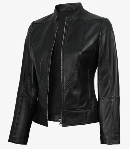 Women's Black Cafe Racer Leather Jacket