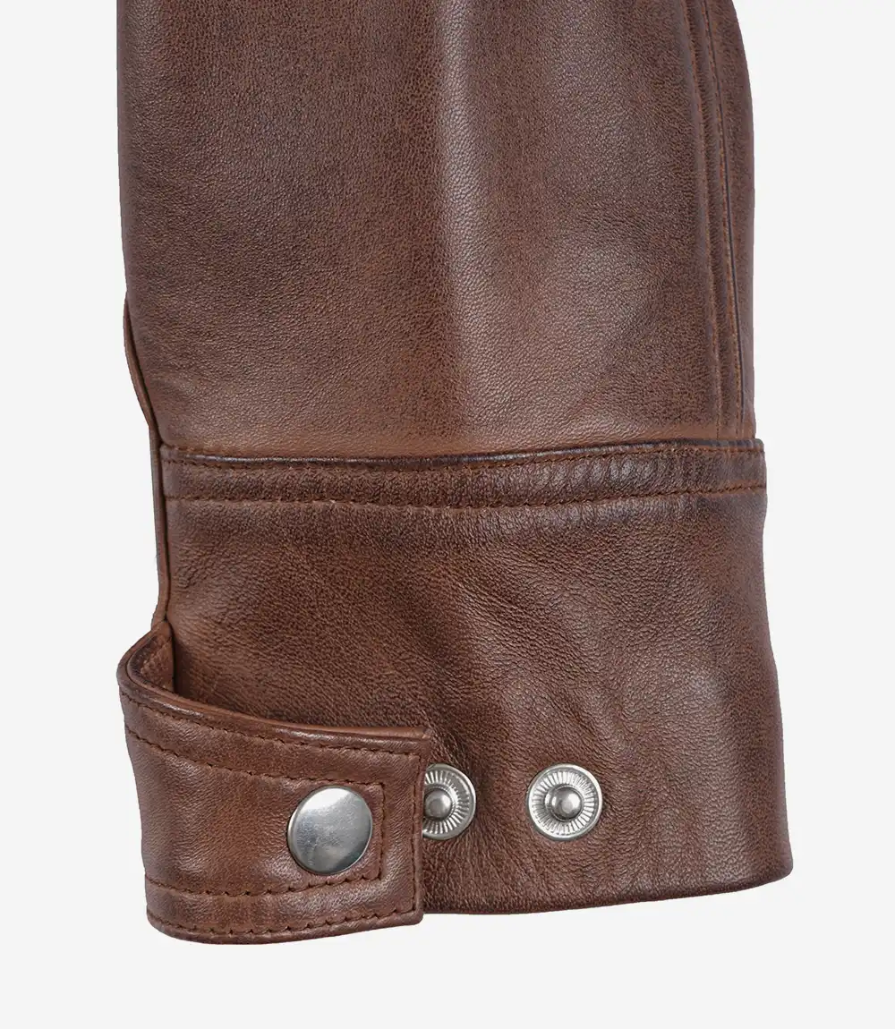 Johnson Women Cognac Quilted Cafe Racer Leather Jacket - Image 3