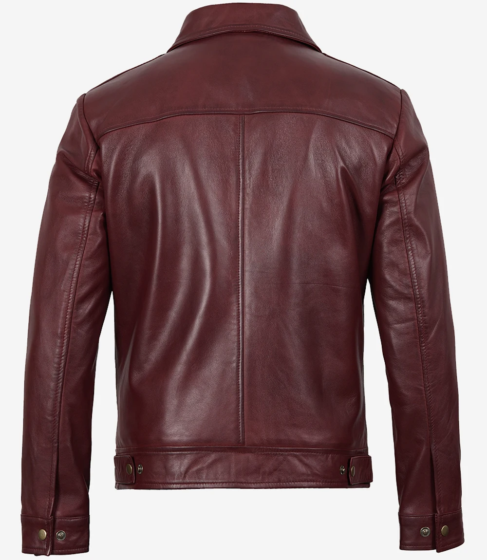 Reeves Men's Burgundy Leather Harrington Jacket — Waxed - Image 3