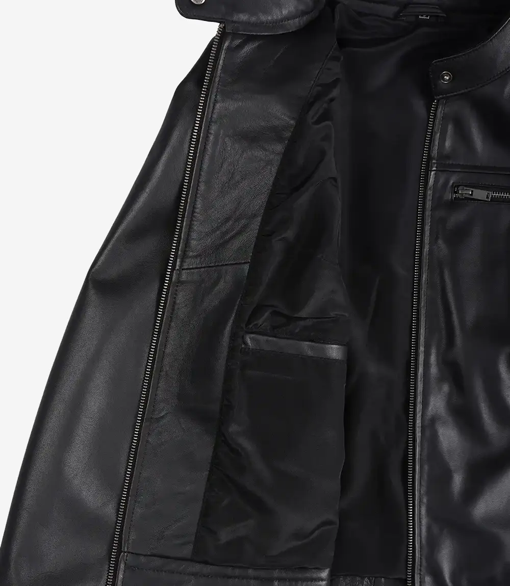 Bickford Men's Black Real Leather Biker Jacket - Image 6