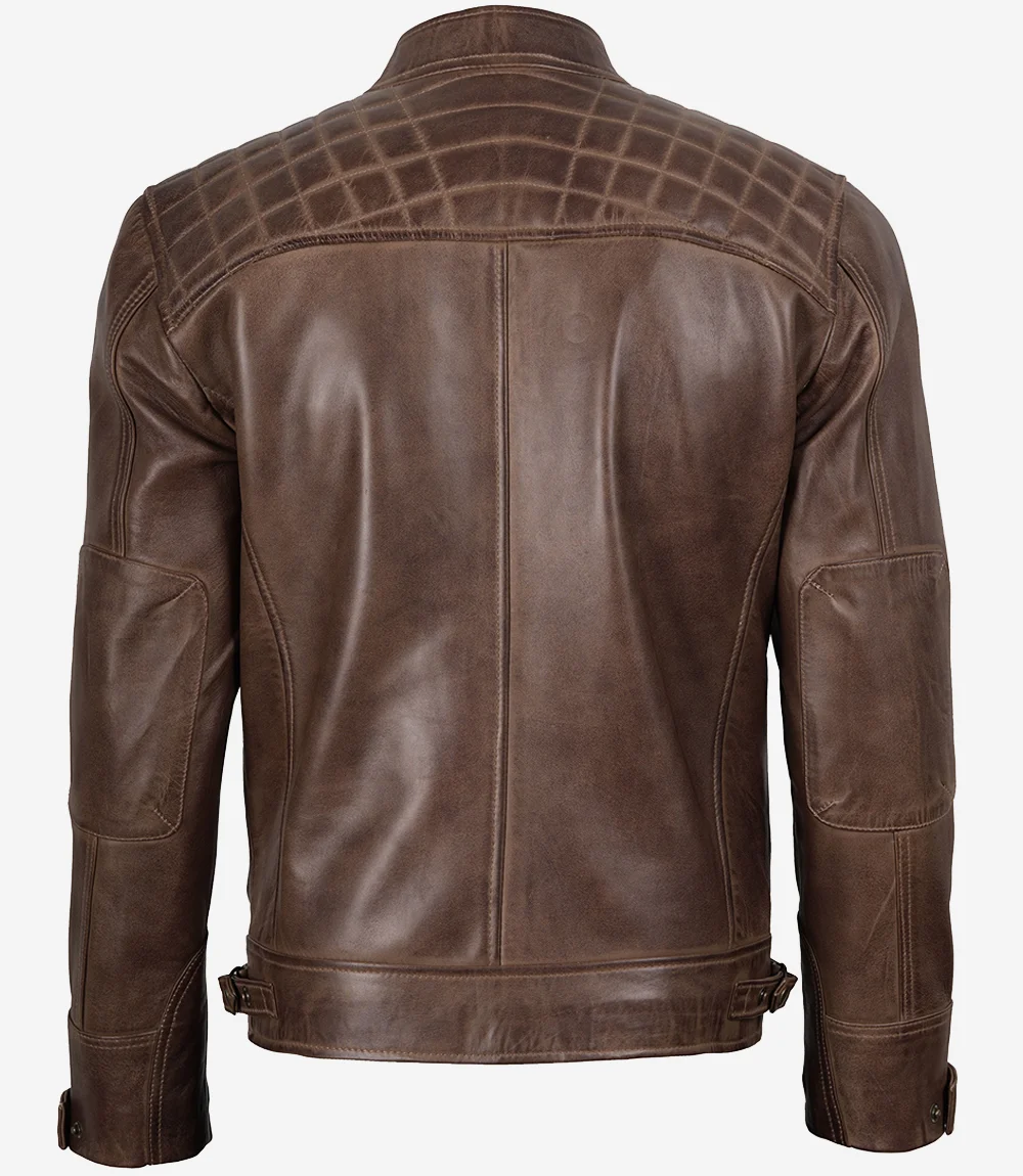 Chocolate Brown Cafe Racer Men's Leather Jacket - Image 2