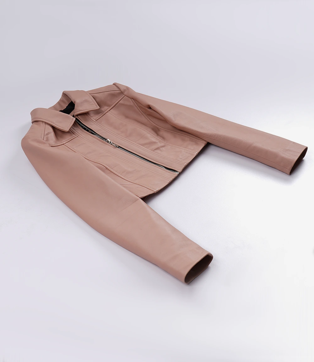 Marsha Women's Pink Cropped Leather Harrington Jacket - Image 3