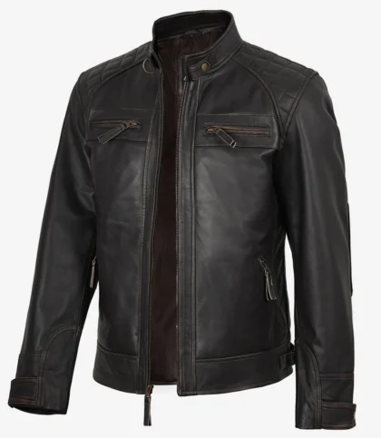 Men's Vintage Dark Brown Cafe Racer Leather Jacket