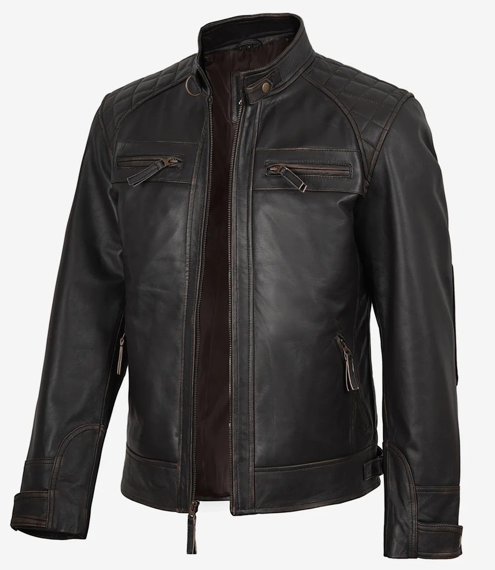 Men's Vintage Dark Brown Cafe Racer Leather Jacket