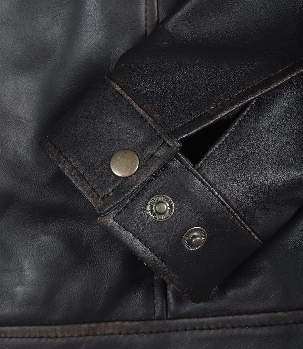 Men's Vintage Dark Brown Rub Off Leather Jacket - Image 7