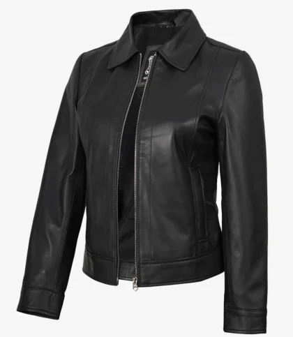 Women's Harrington Style Black Leather Jacket