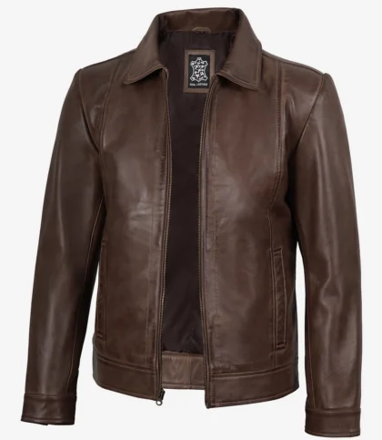Men's Chocolate Brown Harrington Vintage Leather Jacket