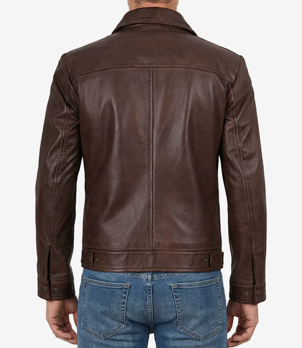 Men's Chocolate Brown Harrington Vintage Leather Jacket - Image 2