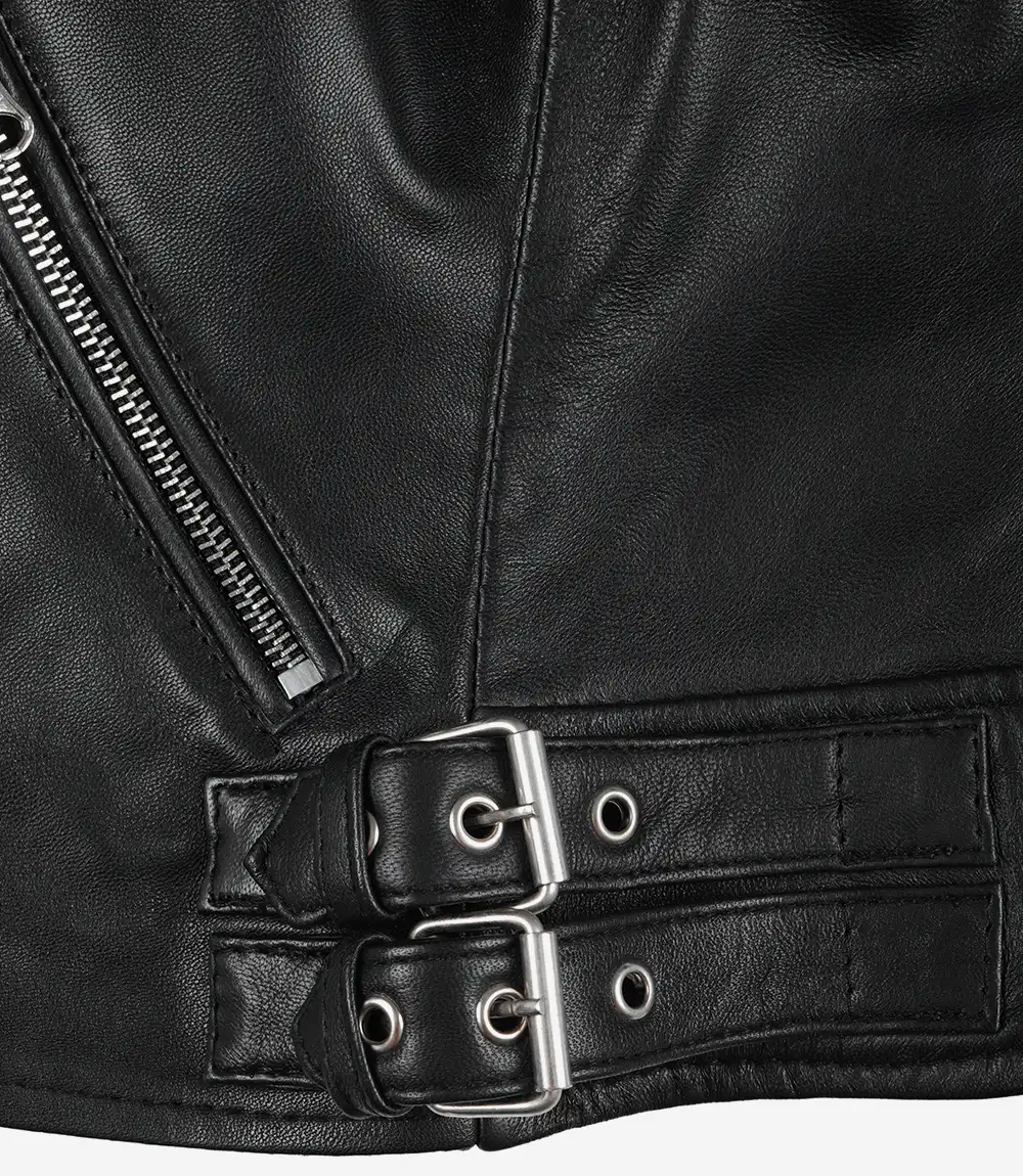 Bari Black Women's Real Leather Biker Jacket - Image 6