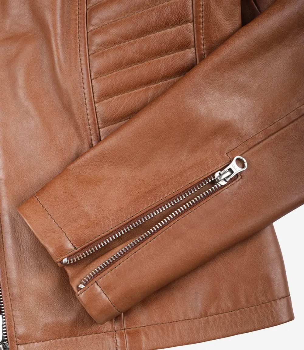 Women's Tan Wax Lambskin Leather Jacket - Image 5