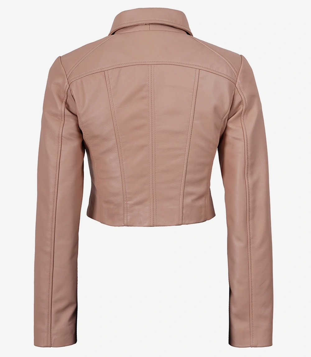 Marsha Women's Pink Cropped Leather Harrington Jacket - Image 4