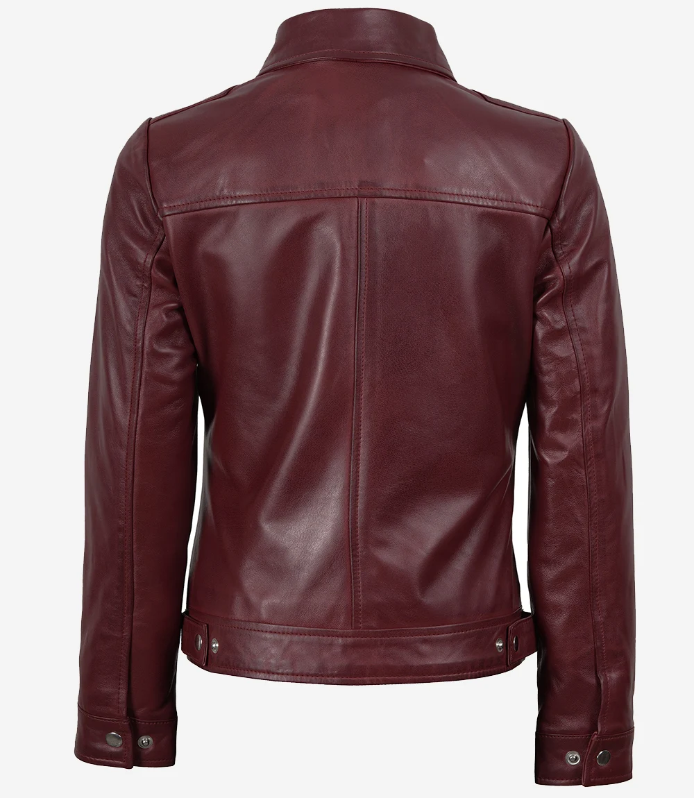 Jose Women's Burgundy Harrington Leather Jacket - Image 4