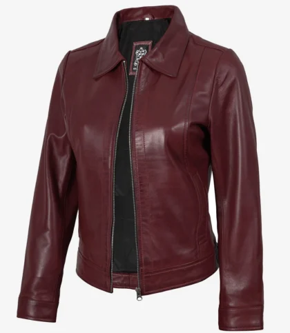 Jose Women's Burgundy Harrington Leather Jacket