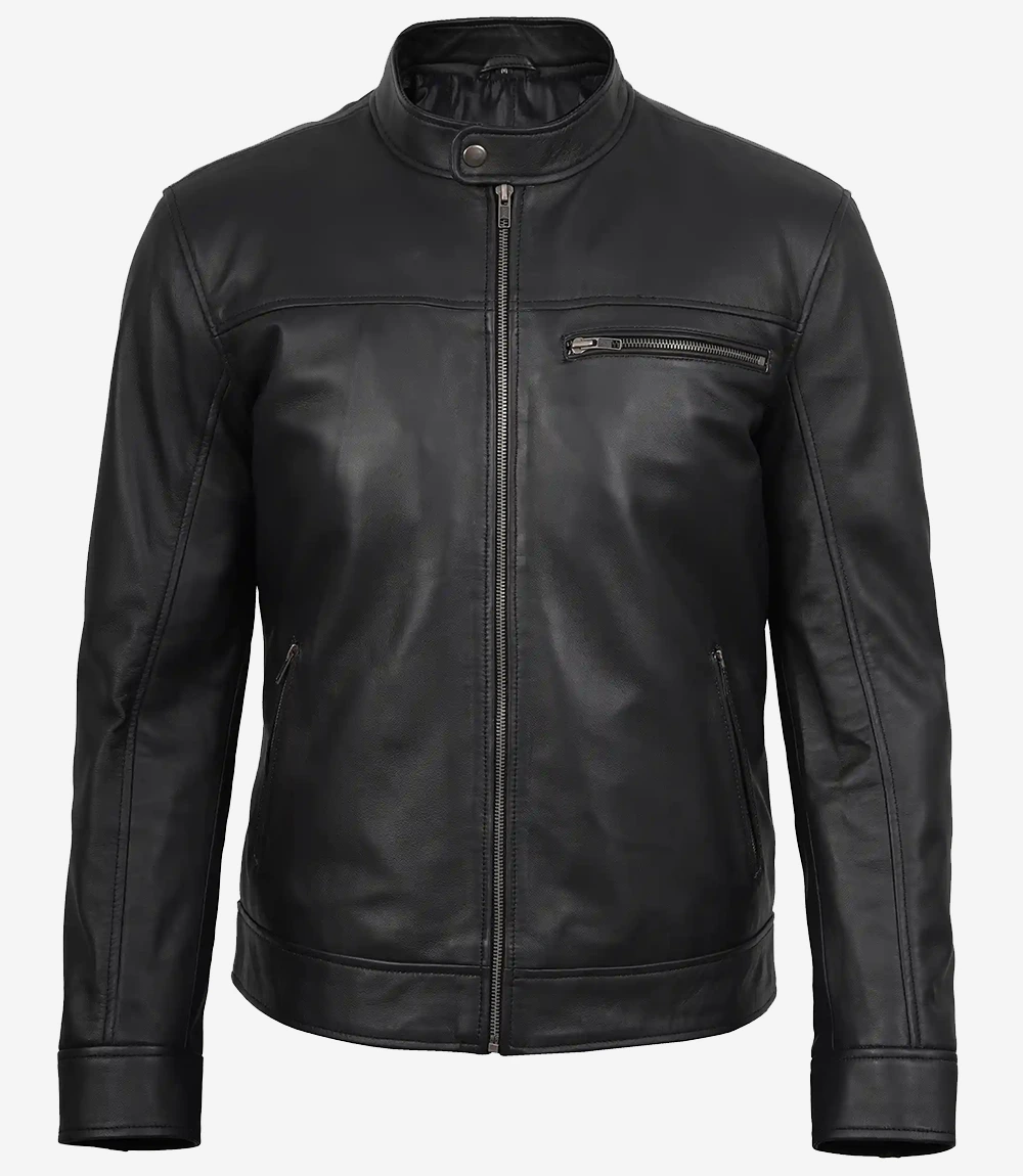 Bickford Men's Black Real Leather Biker Jacket - Image 2