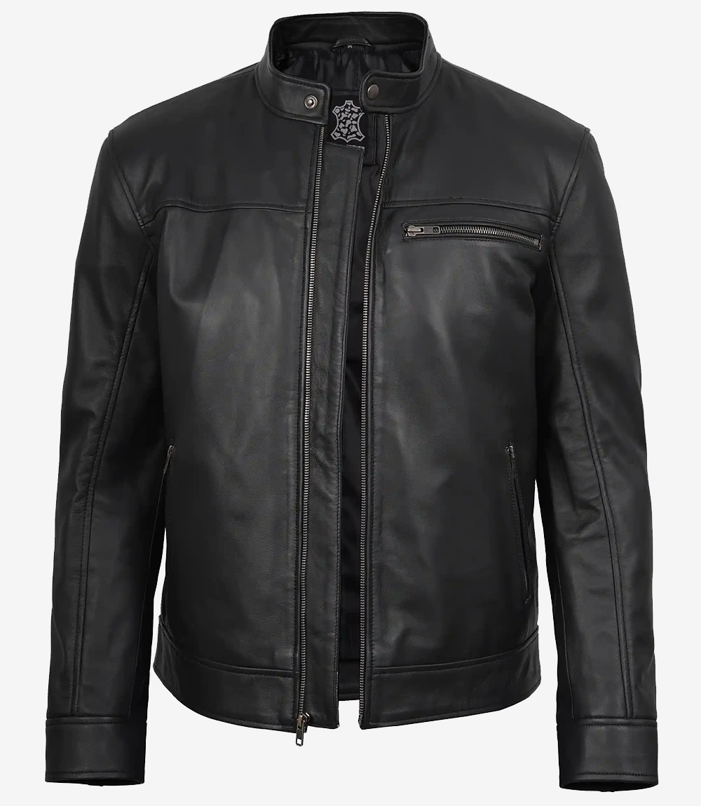 Bickford Men's Black Real Leather Biker Jacket - Image 4