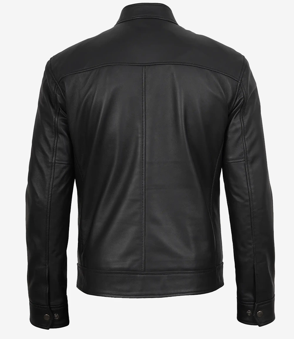 Bickford Men's Black Real Leather Biker Jacket - Image 3