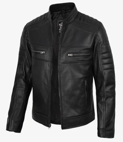 Men’s Black Lambskin Leather Cafe Racer Jacket