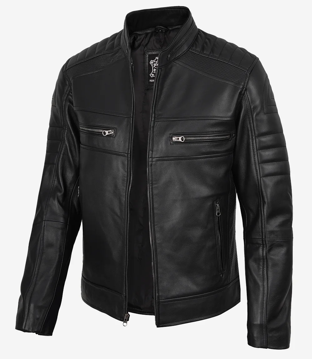 Men’s Black Lambskin Leather Cafe Racer Jacket