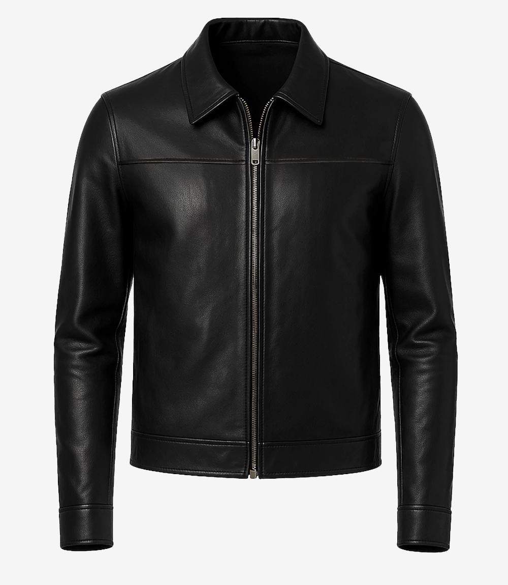 Mark Men's Black Harrington Lambskin Leather Jacket - Image 4