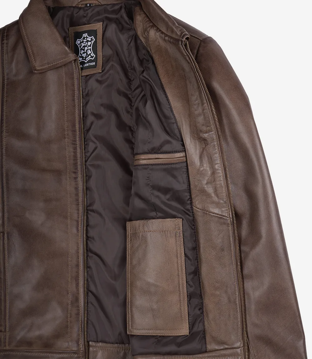 Men's Chocolate Brown Harrington Vintage Leather Jacket - Image 4
