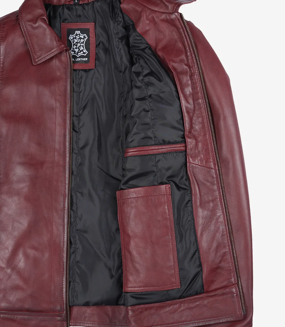 Reeves Men's Burgundy Leather Harrington Jacket — Waxed - Image 4