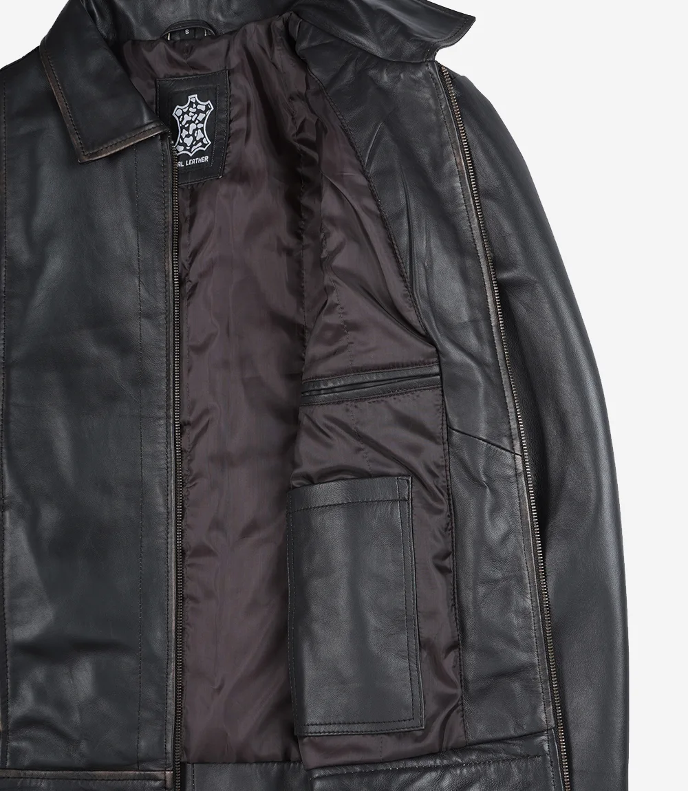 Men's Vintage Dark Brown Rub Off Leather Jacket - Image 5