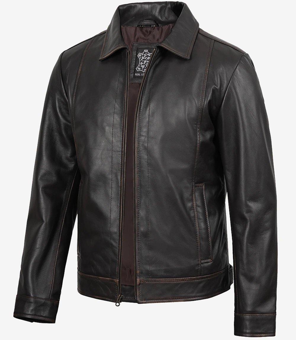 Men's Vintage Dark Brown Rub Off Leather Jacket - Image 4
