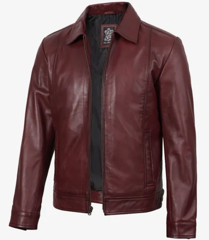 Reeves Men's Burgundy Leather Harrington Jacket — Waxed