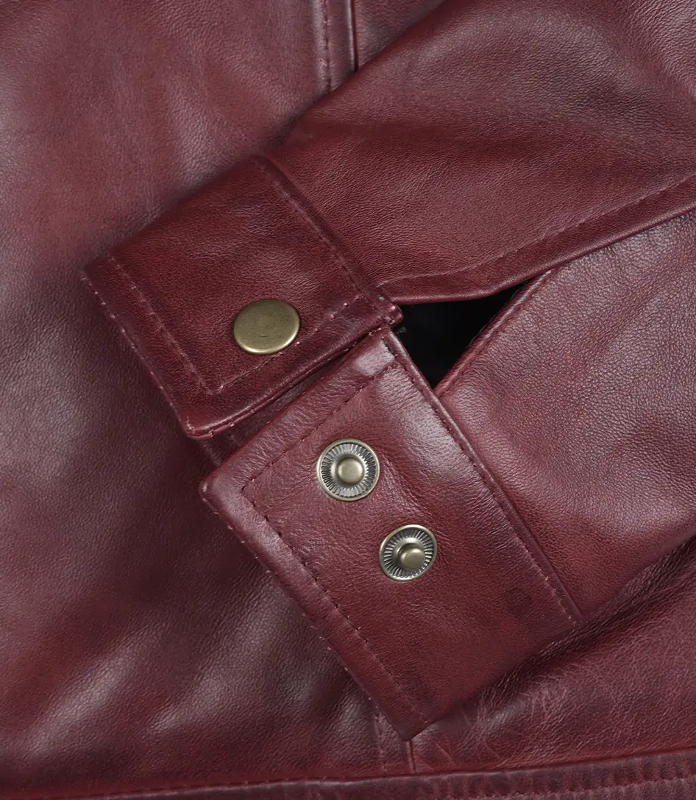 Reeves Men's Burgundy Leather Harrington Jacket — Waxed - Image 5