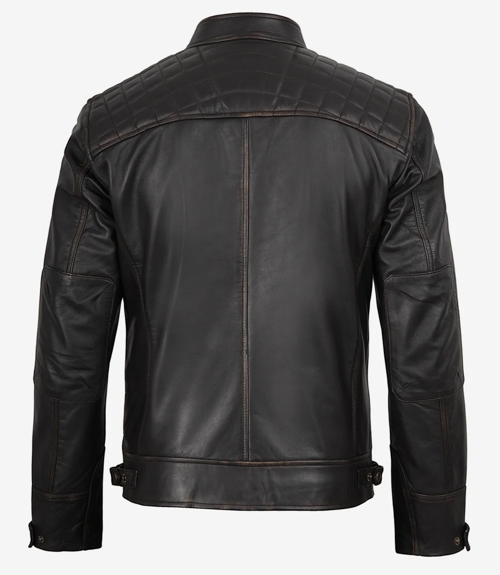 Men's Vintage Dark Brown Cafe Racer Leather Jacket - Image 3