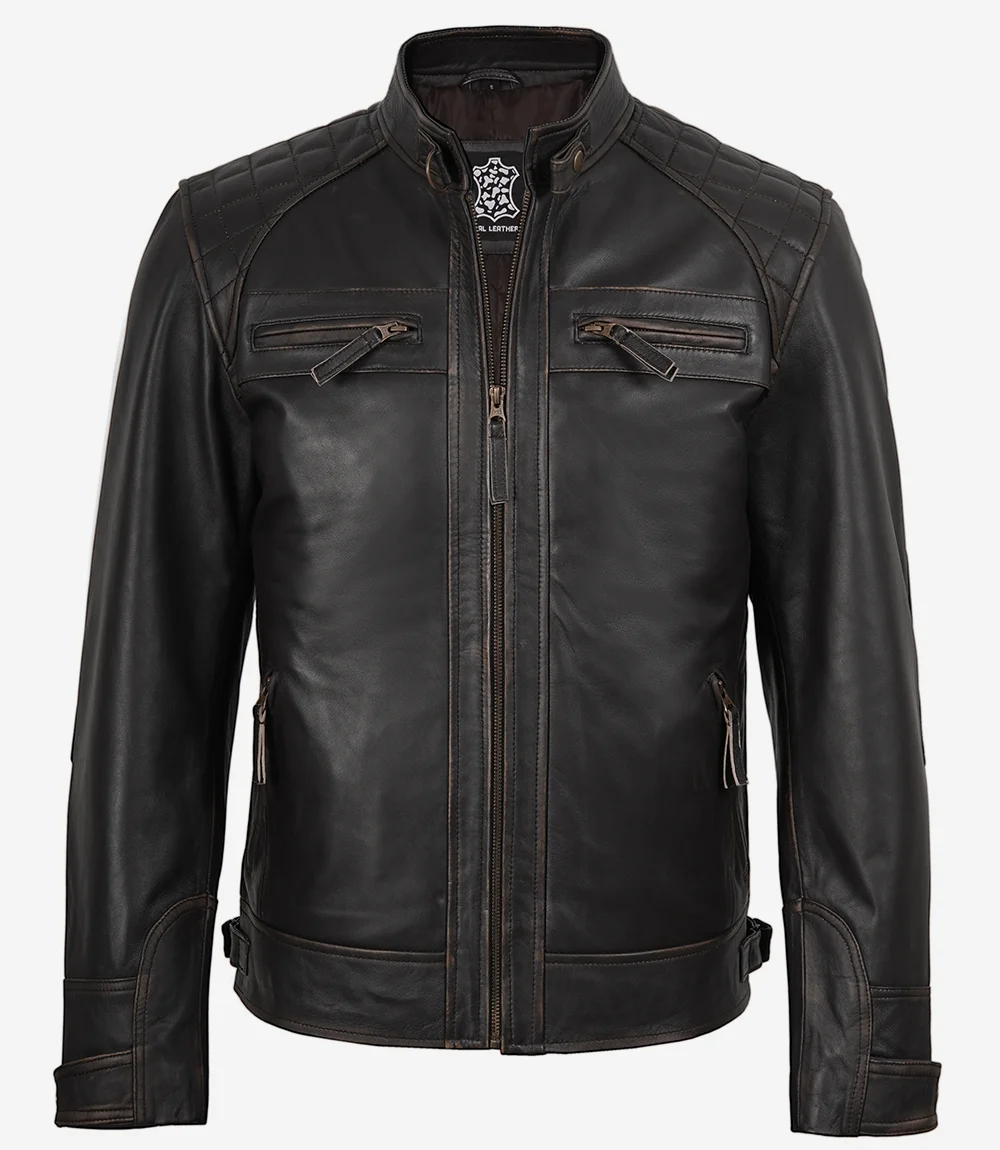 Men's Vintage Dark Brown Cafe Racer Leather Jacket - Image 4