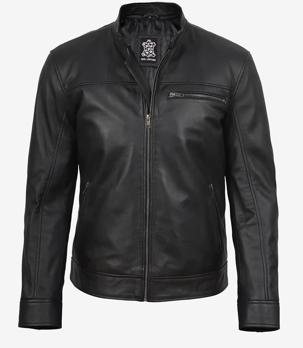 Bickford Men's Black Real Leather Biker Jacket - Image 5