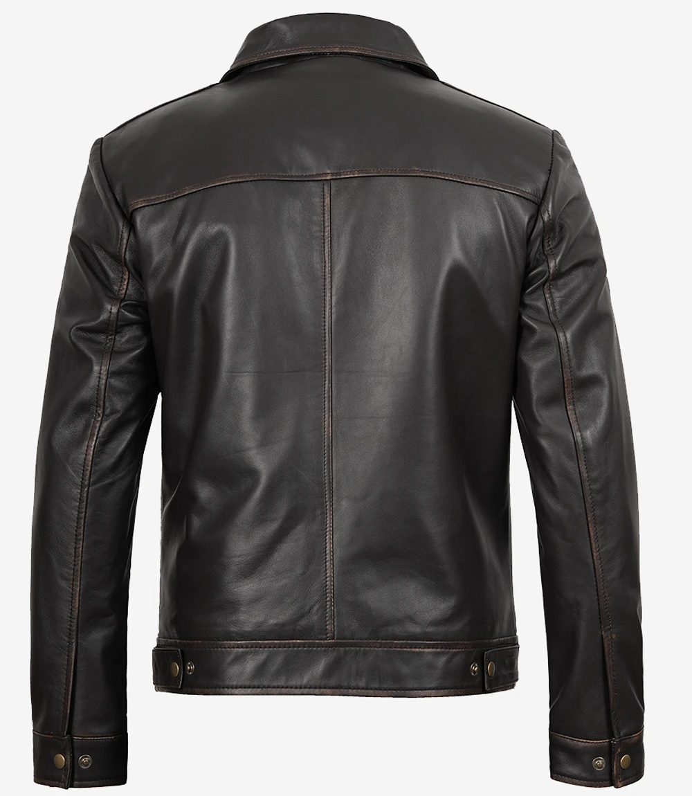 Men's Vintage Dark Brown Rub Off Leather Jacket - Image 3