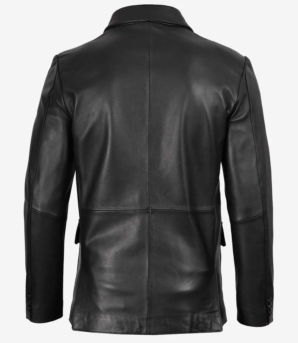 Eliseo Men's Black Three Button Leather Blazer - Image 6