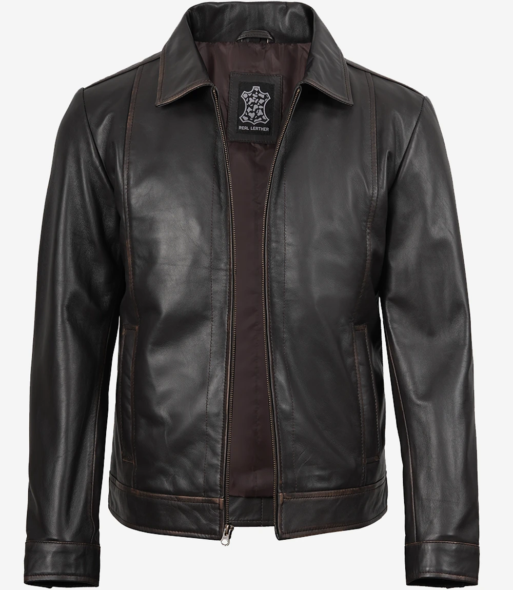 Men's Vintage Dark Brown Rub Off Leather Jacket