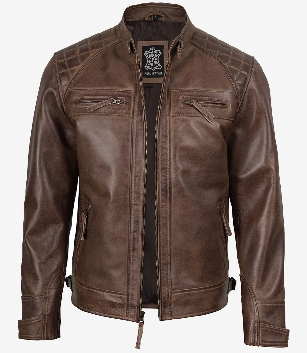Chocolate Brown Cafe Racer Men's Leather Jacket - Image 3