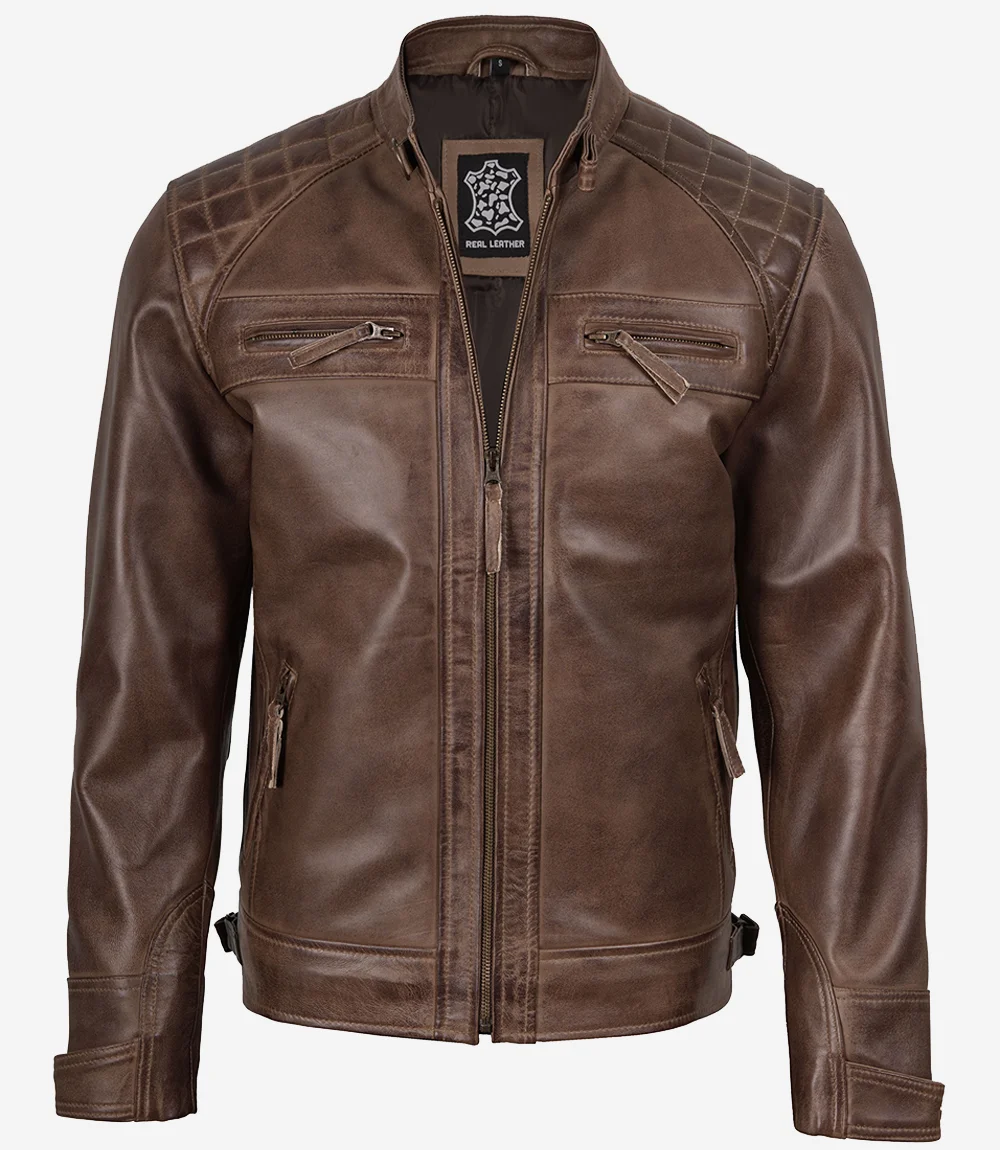 Chocolate Brown Cafe Racer Men's Leather Jacket - Image 4
