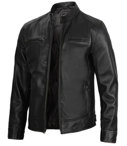 The Dodge — Men's Black Lambskin Cafe Racer Jacket
