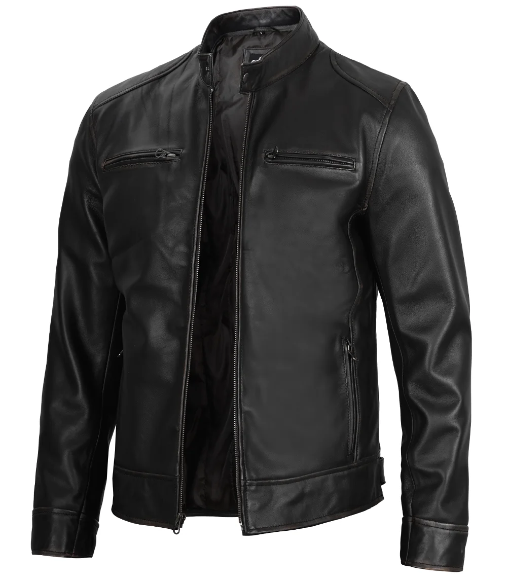 The Dodge — Men's Black Lambskin Cafe Racer Jacket