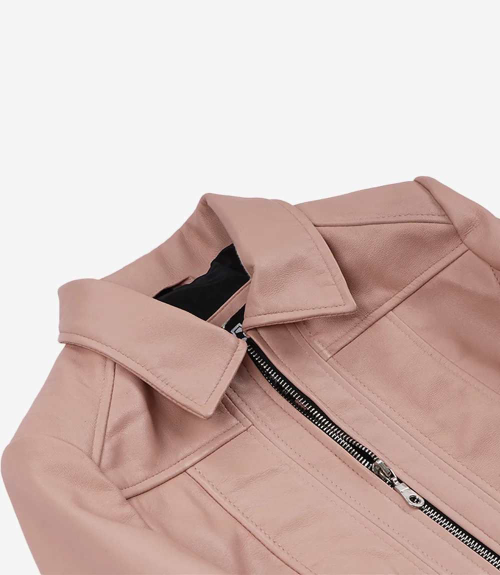 Marsha Women's Pink Cropped Leather Harrington Jacket - Image 5