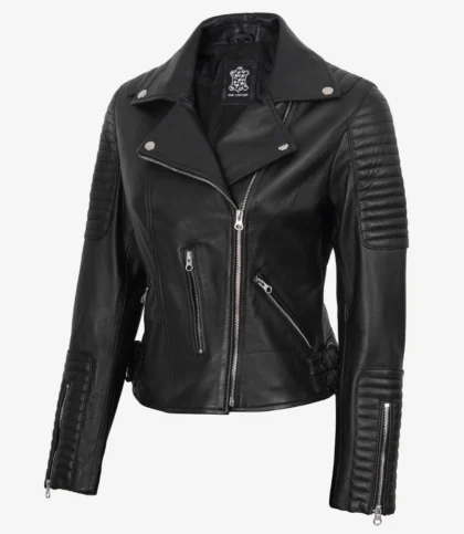 Bari Black Women's Real Leather Biker Jacket