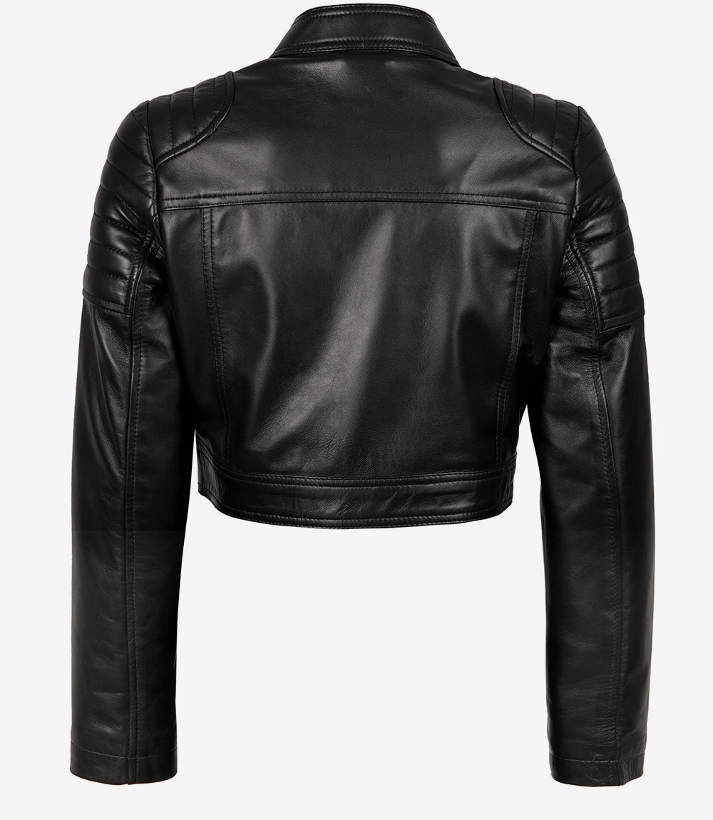 Edna Black Cropped Leather Jacket Womens - Image 4