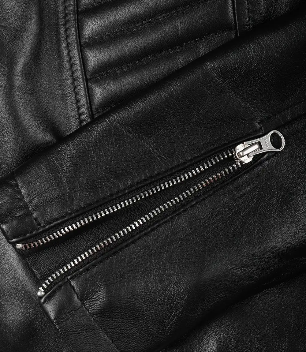 Women's Cafe Racer Black Leather Jacket - Image 6